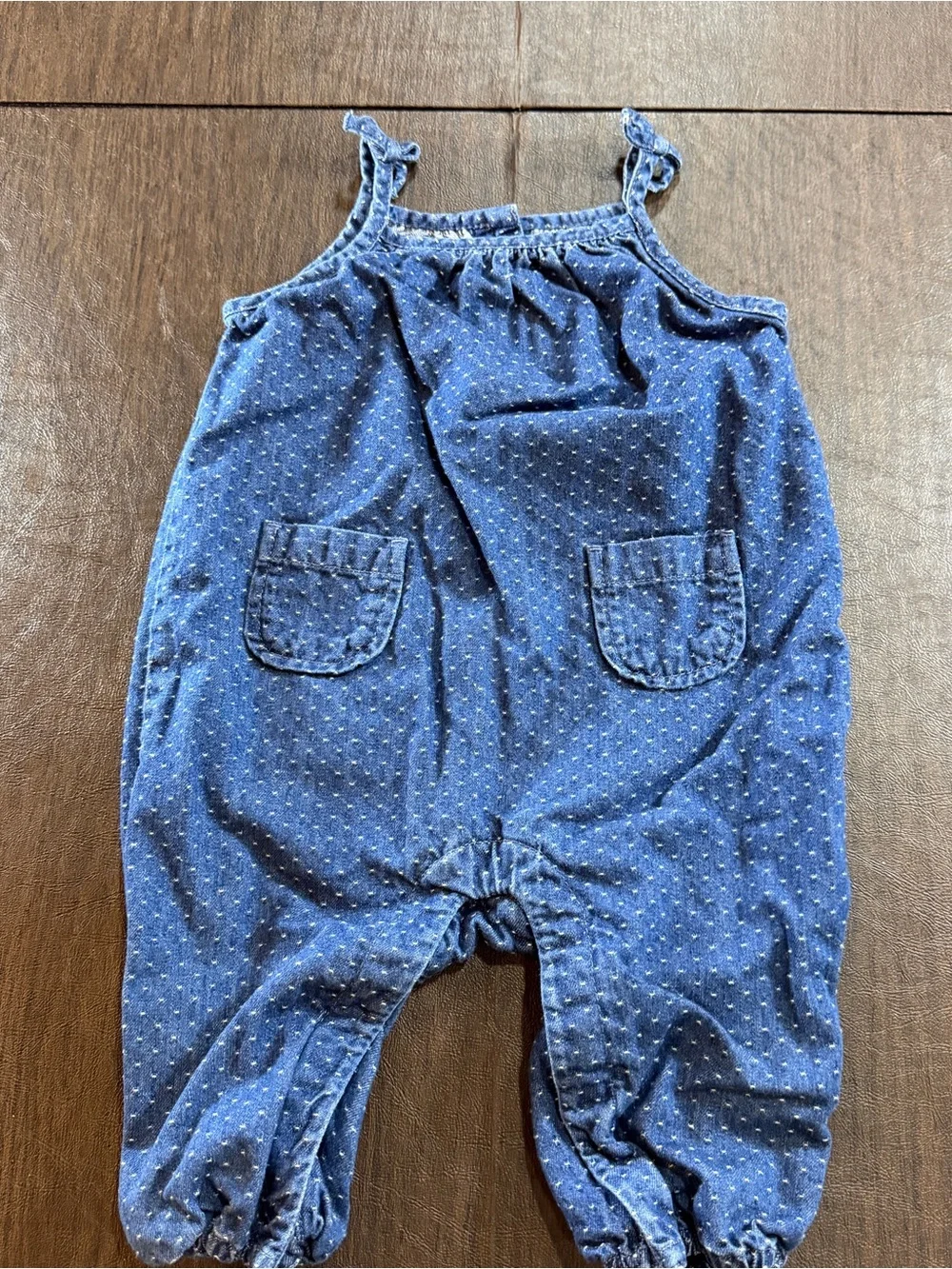GAP Navy Dot-Print Denim Snap Romper Sz 6-12 M